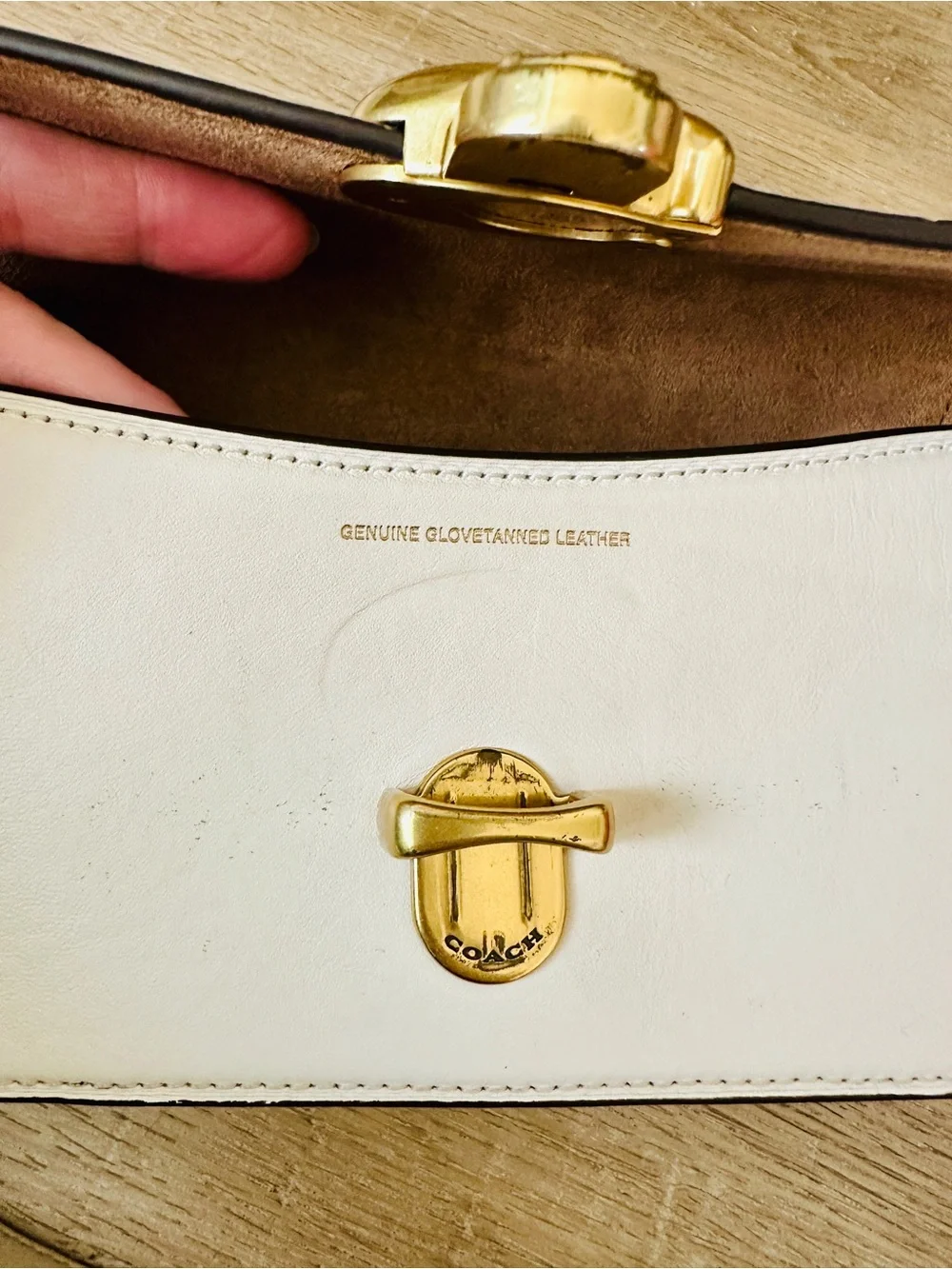 Coach Studio Baguette Chalk Glovetanned leather Brass C Lock Shoulder w/crossbdy